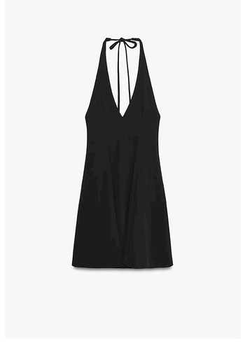 Zara Siyah V Yaka İnce Askılı Mini Elbise - Görsel 5