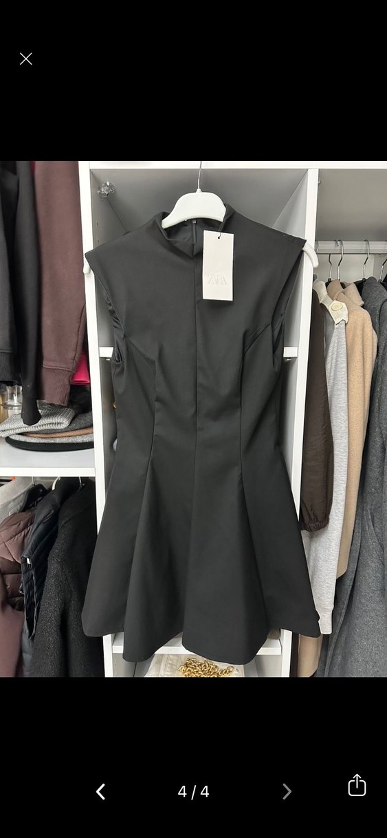 Zara Siyah Yüksek Yakalı Kolsuz Midi Elbise - Görsel 5