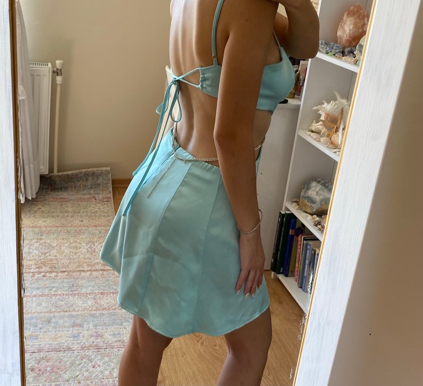 Bershka Turkuaz Zincir Detaylı Gövde Zinciri - Görsel 4