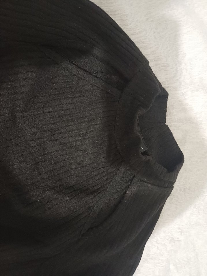 Siyah Yüksek Yakalı Uzun Kollu Mini Elbise - Görsel 4