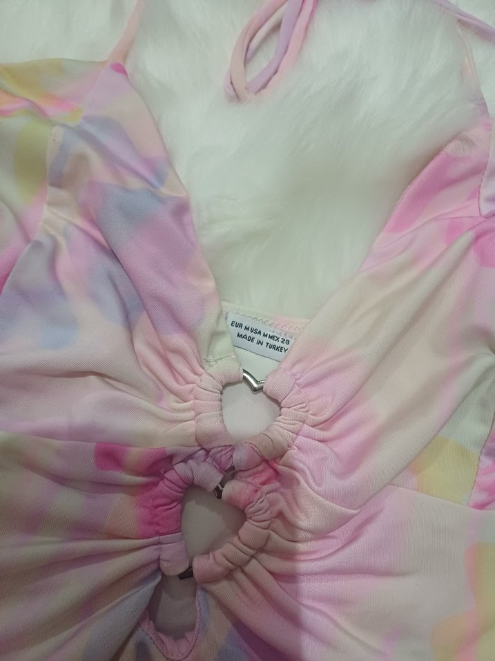 Pembe Bağcıklı Mini Tie-Dye Büstiyer - Görsel 2