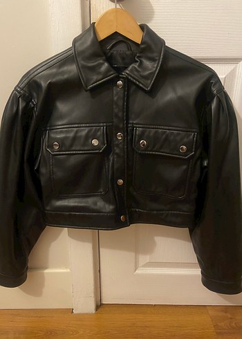 xs Beden siyah Renk Pull and Bear Düğmeli Siyah Deri Biker Ceket