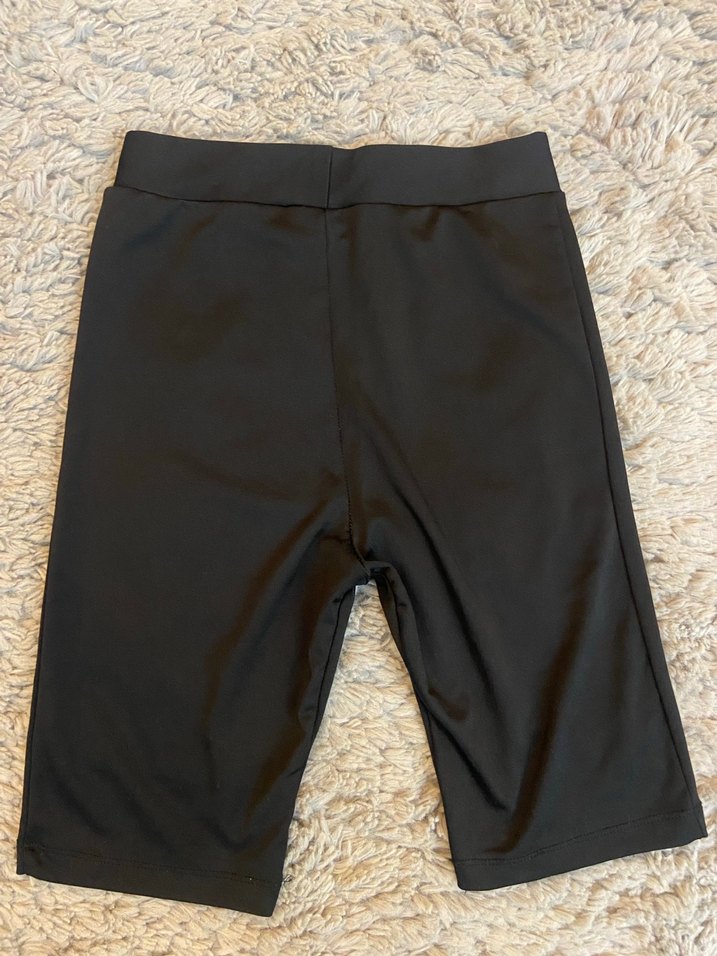 Siyah Yüksek Bel Parlak Biker tayt - Görsel 3