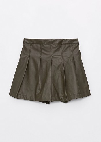 Haki yeşil deri şort etek - Görsel 6
