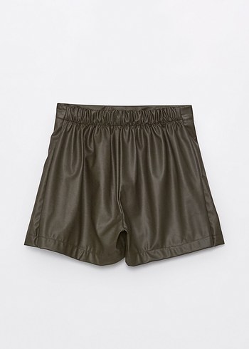 Haki yeşil deri şort etek - Görsel 7