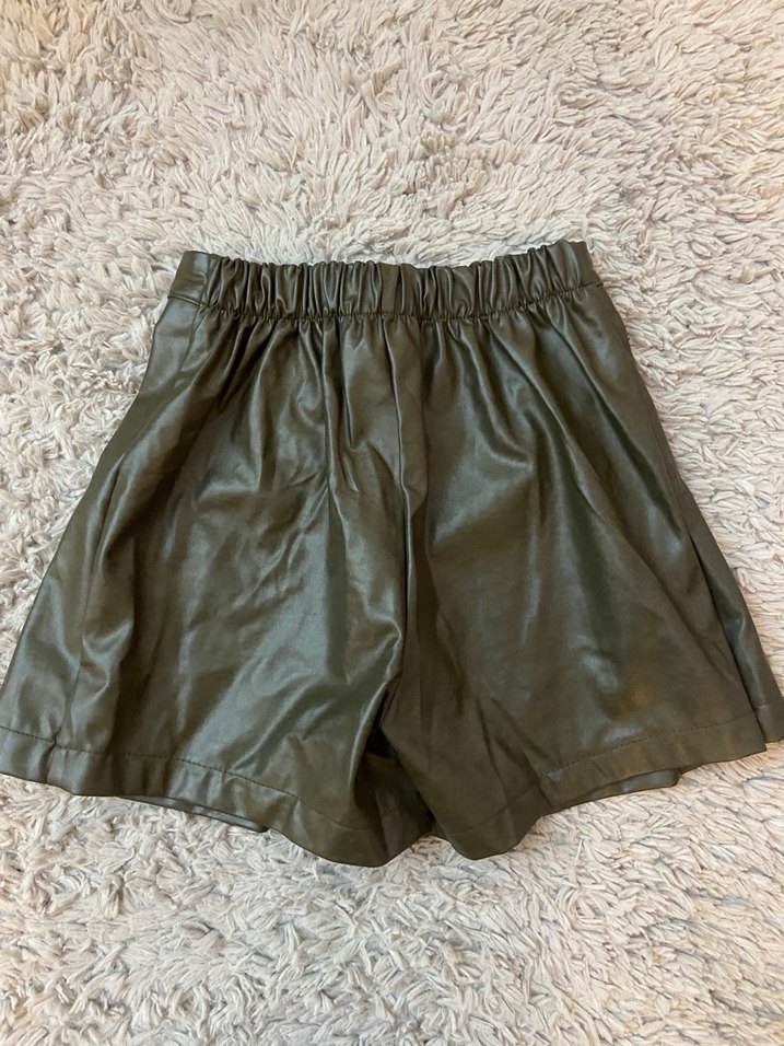 Haki yeşil deri şort etek - Görsel 2