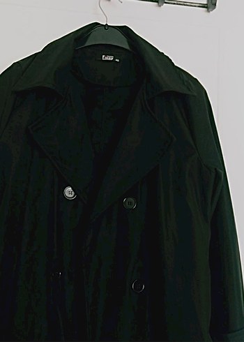 Düğmeli Siyah Uzun Kadın Trençkot - Görsel 2