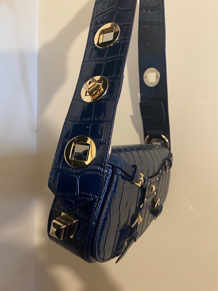 MANC Lacivert Yılan Derisi Desenli Kadın Deri Çanta - Görsel 2