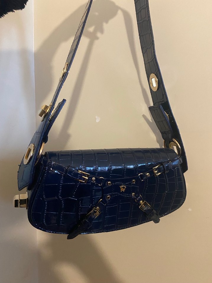 MANC Lacivert Yılan Derisi Desenli Kadın Deri Çanta - Görsel 3