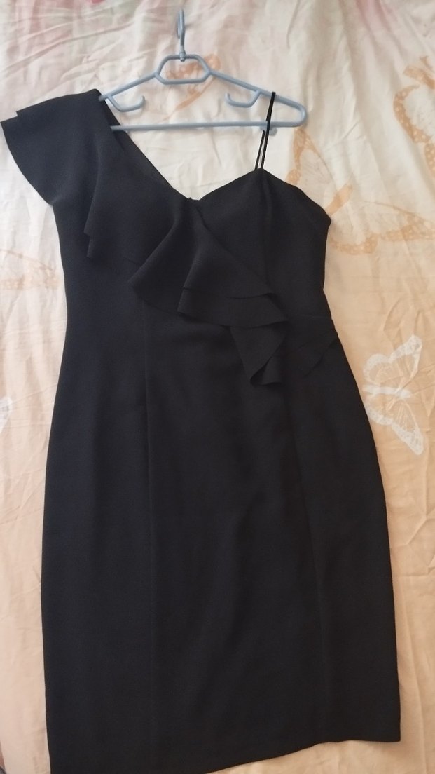 Tek Omuz Drapeli Siyah Abiye Elbise - Görsel 2