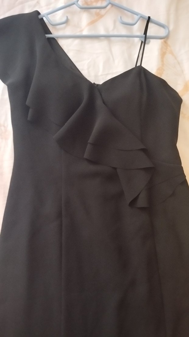 Tek Omuz Drapeli Siyah Abiye Elbise - Görsel 3