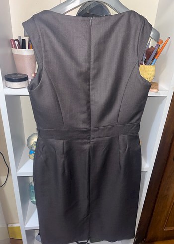 Siyah Midi Kolsuz Ofis Elbisesi - Görsel 5