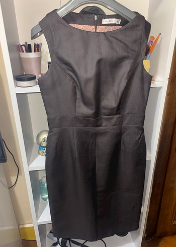 Siyah Midi Kolsuz Ofis Elbisesi - Görsel 3