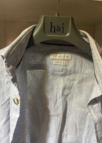 Gri Keten Erkek Gömlek Uzun Kollu - Görsel 2