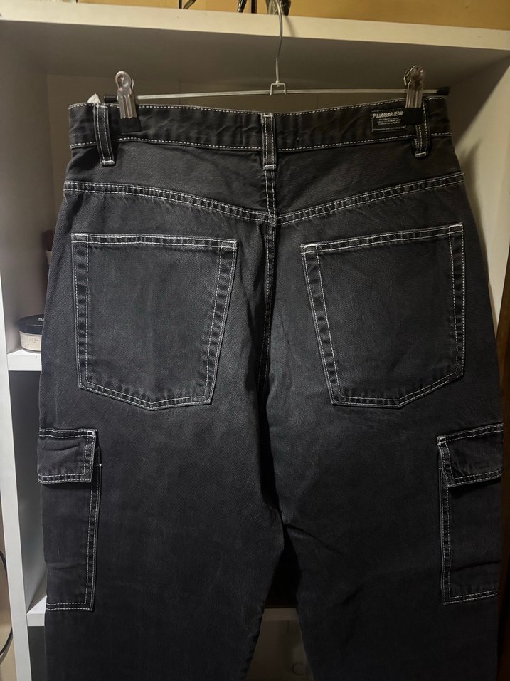 Siyah Bol Kesim Midi Denim Kadın Pantolon - Görsel 3