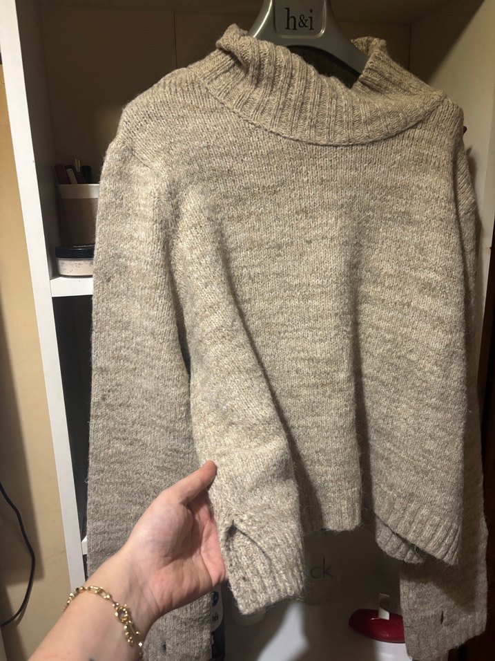 Gri Yüksek Yakalı Örgü Kadın Kazak - Görsel 2