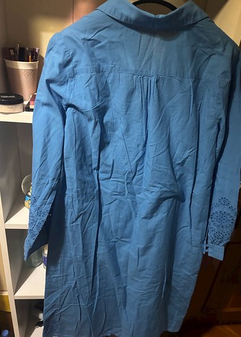 Düğmeli Uzun Kollu Mavi Tunik - Görsel 4