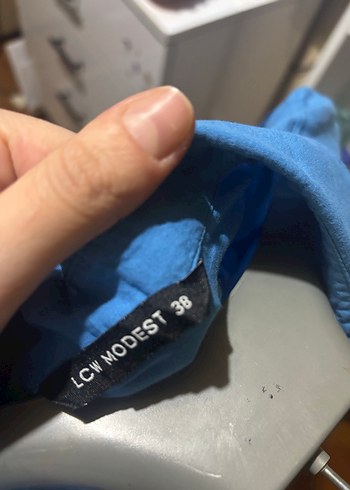 Düğmeli Uzun Kollu Mavi Tunik - Görsel 5