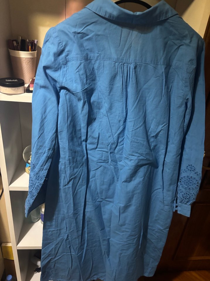 Düğmeli Uzun Kollu Mavi Tunik - Görsel 4