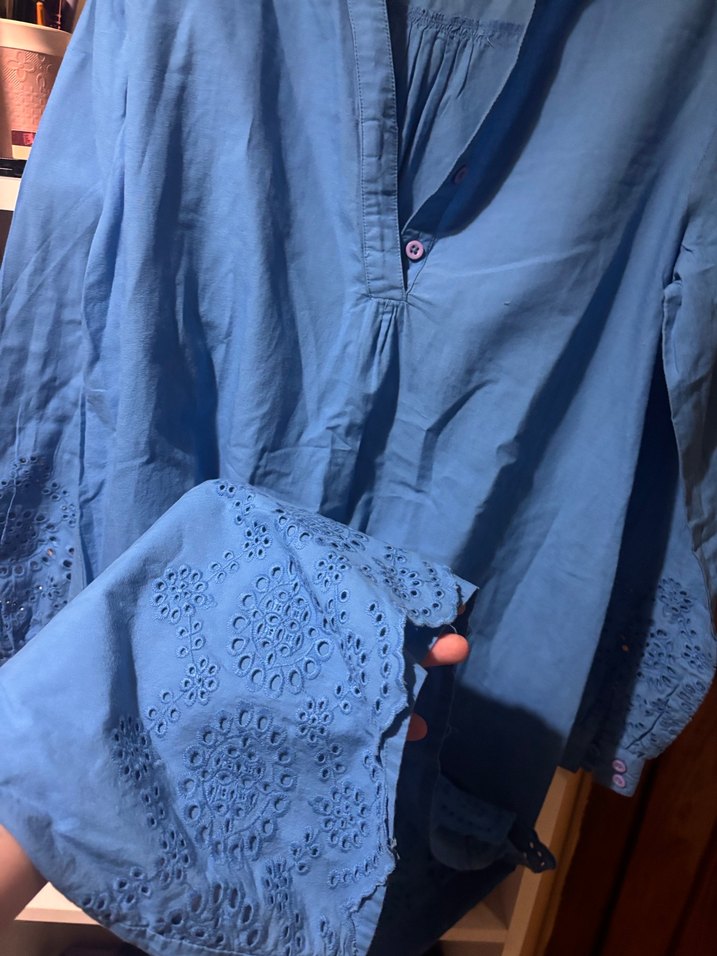 Düğmeli Uzun Kollu Mavi Tunik - Görsel 3