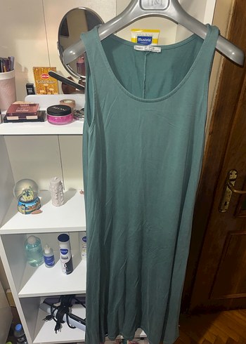 Yeşil, Salaş, Kolsuz Uzun Elbise - Görsel 3