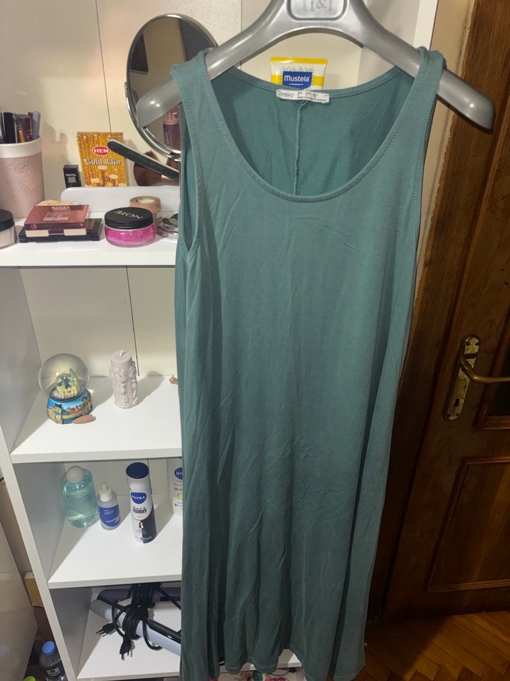 Yeşil, Salaş, Kolsuz Uzun Elbise - Görsel 3