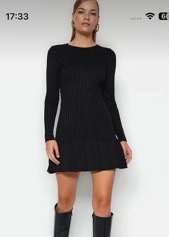 Kadın Siyah Piliseli Mini Elbise - Görsel 2