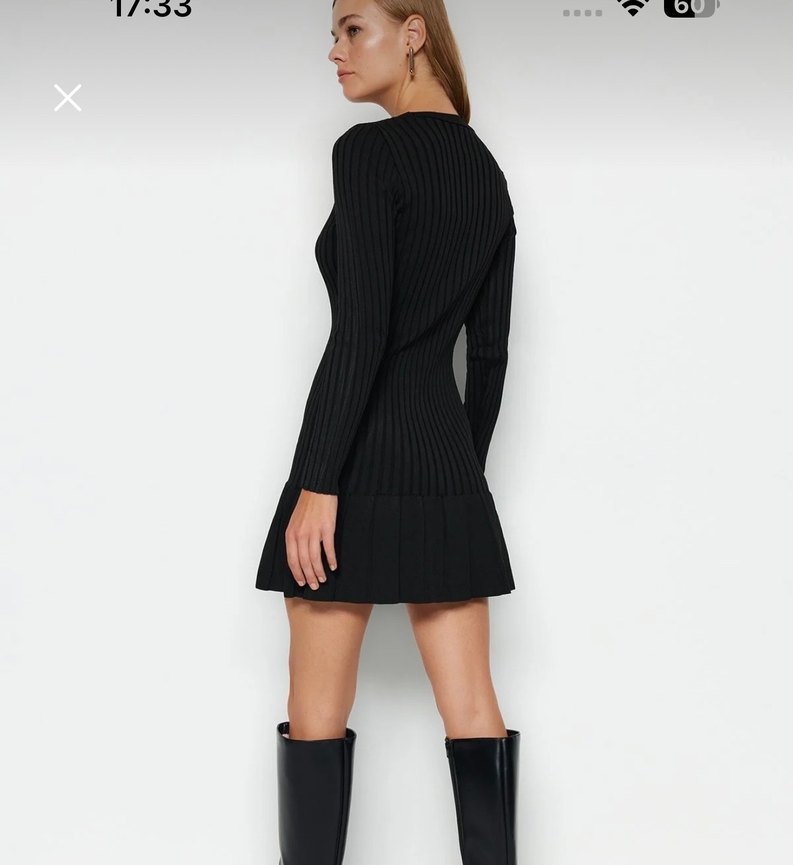 Kadın Siyah Piliseli Mini Elbise - Görsel 3