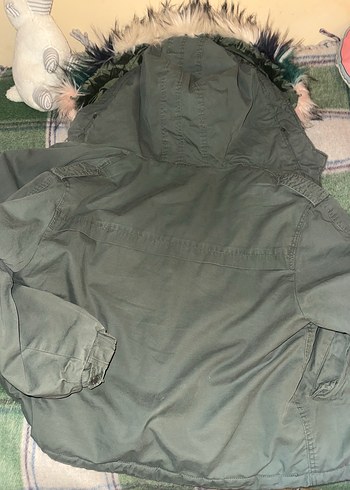 Kapüşonlu, Kürklü Kamuflaj Kadın Ceket - Görsel 6