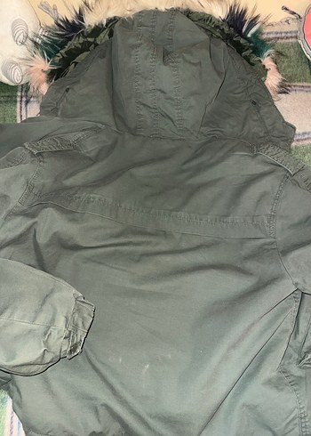 Kapüşonlu, Kürklü Kamuflaj Kadın Ceket - Görsel 5