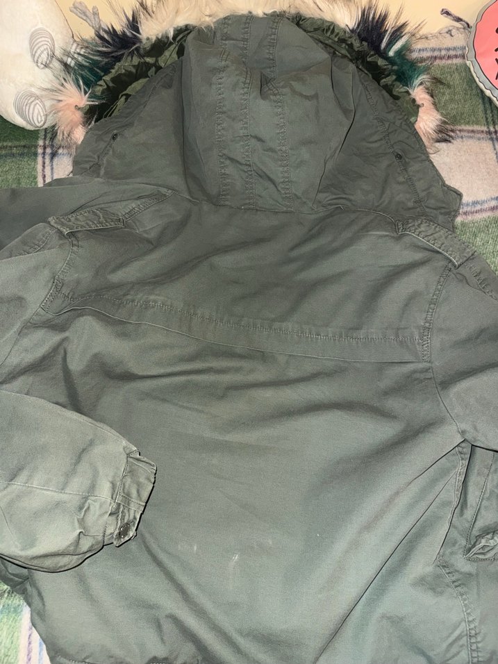 Kapüşonlu, Kürklü Kamuflaj Kadın Ceket - Görsel 5