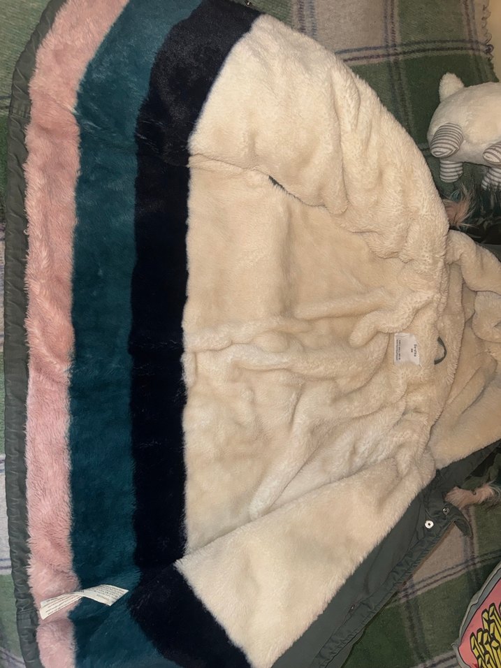 Kapüşonlu, Kürklü Kamuflaj Kadın Ceket - Görsel 3