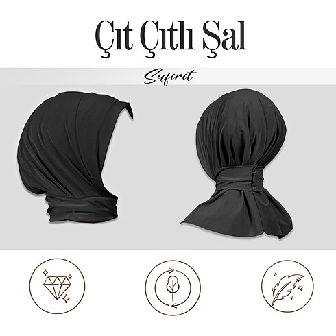 Beden siyah Renk Çıtçıtlı Şal-Tesettür Bone-Bone Eşarp-Hazır Bone Şal