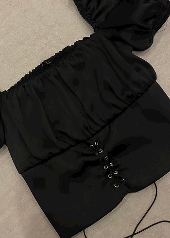 Siyah Mini korseli Bluz - Görsel 2