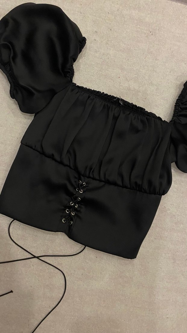 Siyah Mini korseli Bluz - Görsel 3