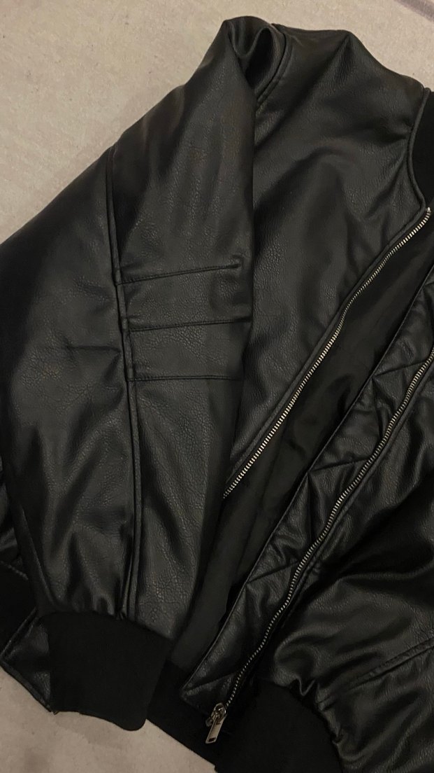 H&M Kadın Siyah Deri Fermuarlı Ceket - Görsel 2