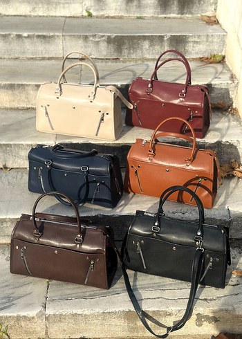 Fermuarlı Siyah Deri Gotik Kadın Çanta - Görsel 7