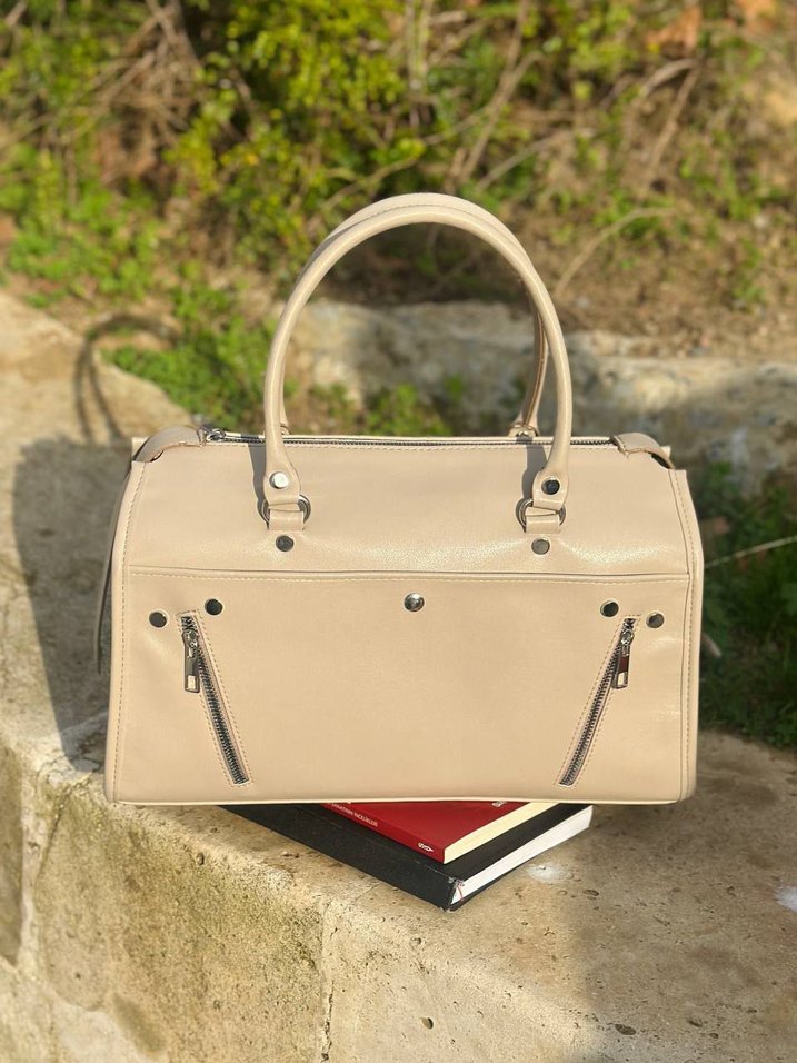 Fermuarlı Siyah Deri Gotik Kadın Çanta - Görsel 2