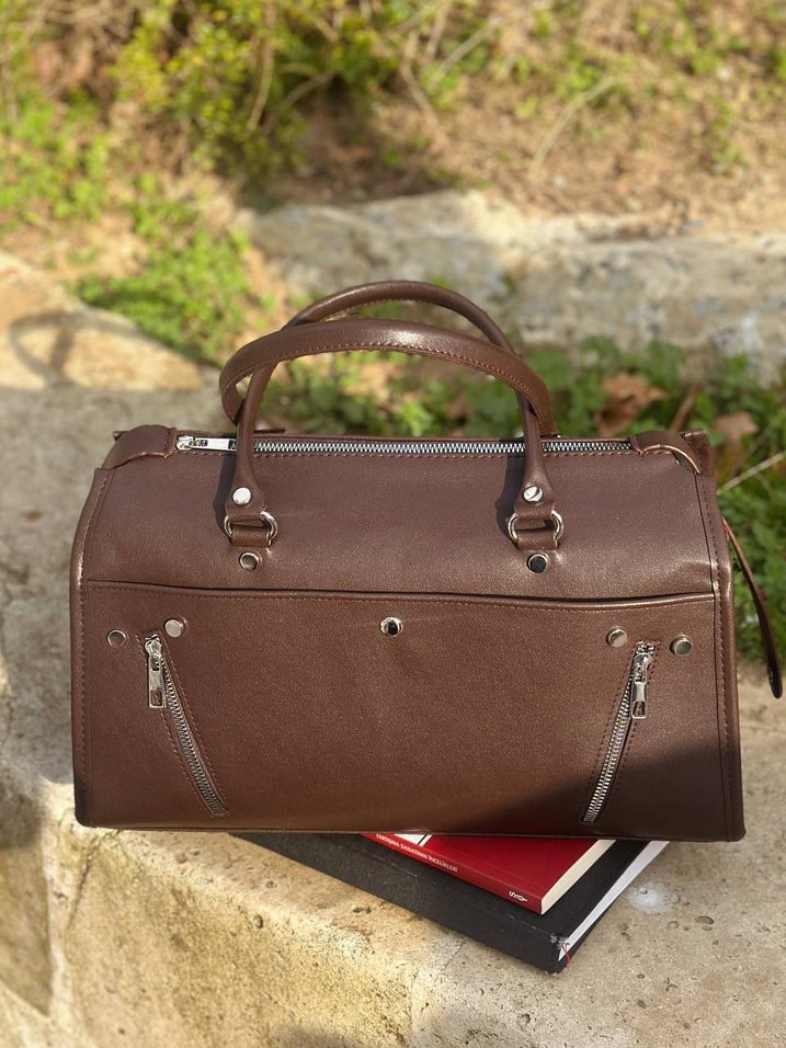 Fermuarlı Siyah Deri Gotik Kadın Çanta - Görsel 5