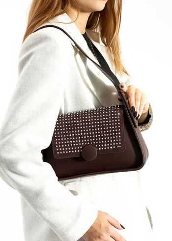 Siyah Deri taşlı Kadın Çanta - Görsel 2