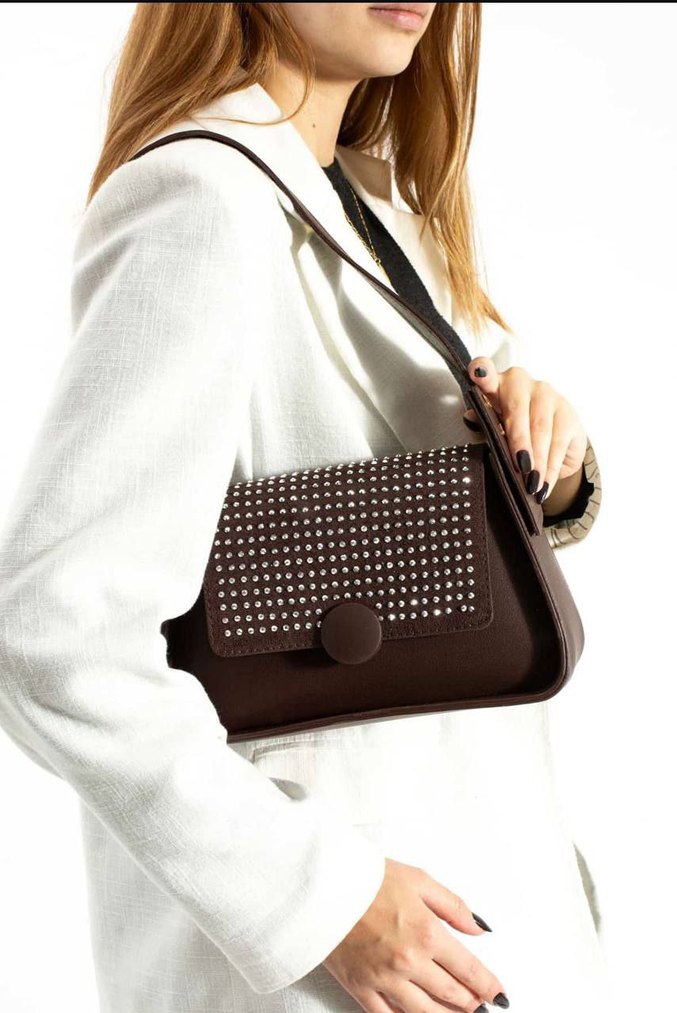 Siyah Deri taşlı Kadın Çanta - Görsel 2