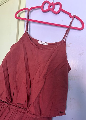 s Beden Bordo Keten Askılı Kadın Tulum