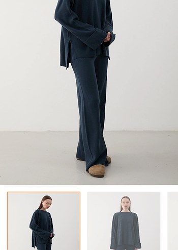Lacivert Yün Kadın Bol Paça Pantolon - Görsel 2