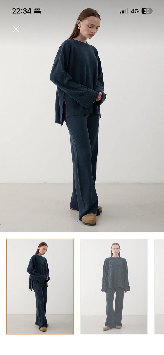 Lacivert Yün Kadın Bol Paça Pantolon - Görsel 2