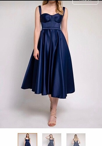 Lenta Moda Lacivert Saten Abiye Elbise