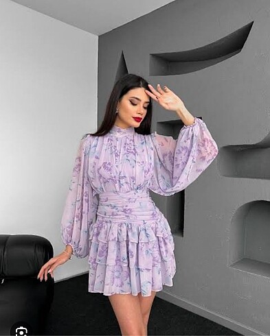 Lila şifon elbise