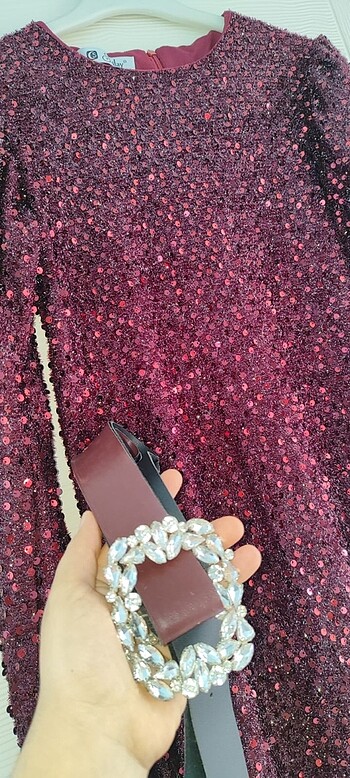 38 Beden bordo Renk Bordo pullu abiye