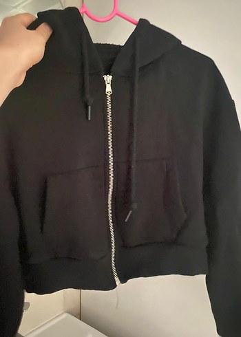 Siyah Fermuarlı kapşonlu Kadın Sweatshirt -ceket