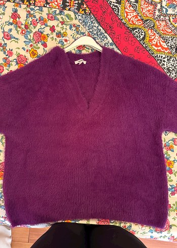 Mor V-Yaka Kadın Kazak - Görsel 2