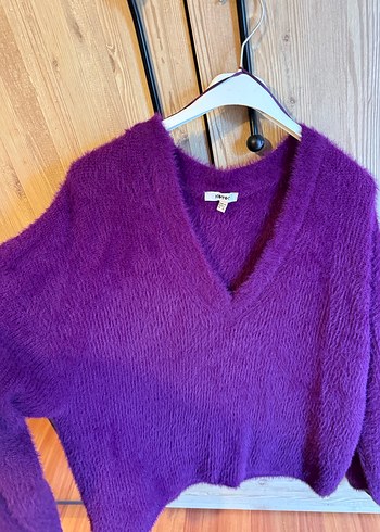 Mor V-Yaka Kadın Kazak - Görsel 4